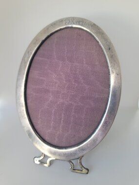 Antique Sterling & Velvet Oval Easel Picture Frame
